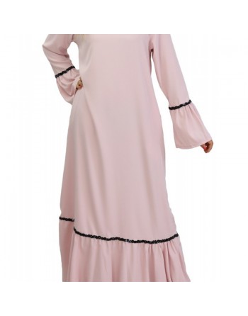 Robe longue avec dentelles et strass - Couleur rose clair 