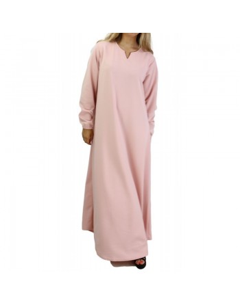 Robe longue évasée simple col V pour femme - Marque Amelis Paris - Grande Tailles - Couleur rose dragé 