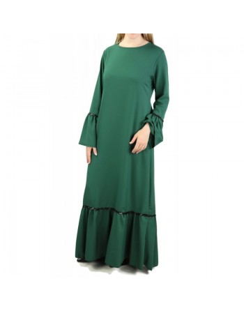 Robe longue avec dentelles et strass - Couleur vert sapin 