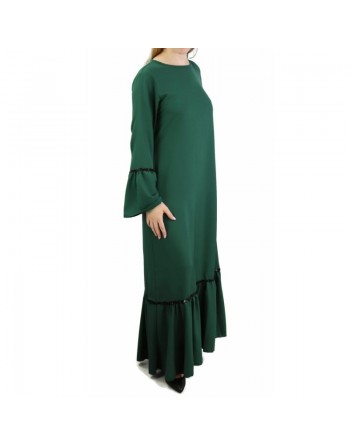 Robe longue avec dentelles et strass - Couleur vert sapin 