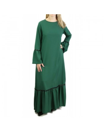 Robe longue avec dentelles et strass - Couleur vert sapin 