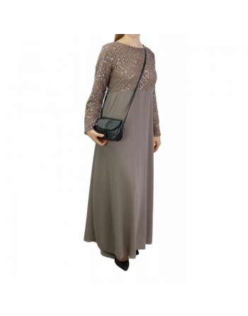 Robe longue de soirée à dentelles - Couleur taupe 