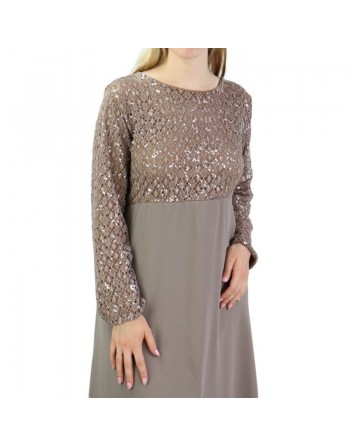 Robe longue de soirée à dentelles - Couleur taupe 