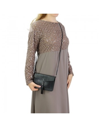 Robe longue de soirée à dentelles - Couleur taupe 
