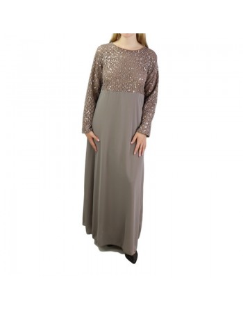 Robe longue de soirée à dentelles - Couleur taupe 