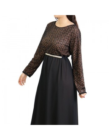 Robe longue de soirée à dentelles - Couleur taupe 