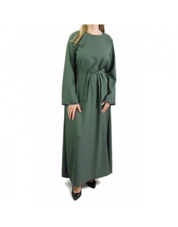 Robe longue avec ceinture strass couleur kaki 