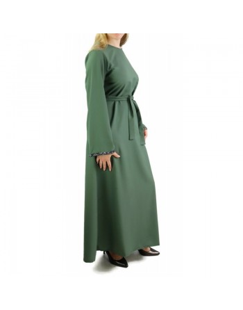 Robe longue avec ceinture strass couleur kaki 