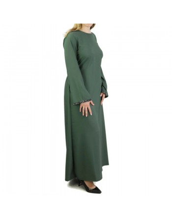 Robe longue avec ceinture strass couleur kaki 