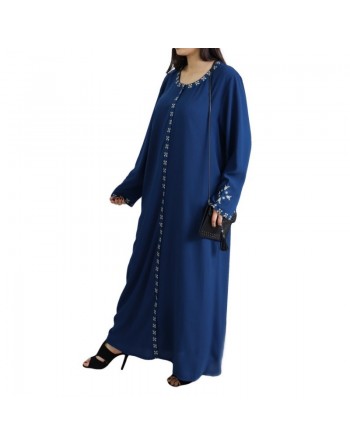 Robe longue brodée ouverture zippée - Couleur bleu pétrole 