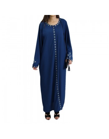 Robe longue brodée ouverture zippée - Couleur bleu pétrole 