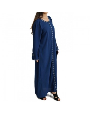 Robe longue brodée ouverture zippée - Couleur bleu pétrole 