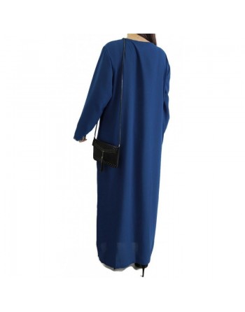 Robe longue brodée ouverture zippée - Couleur bleu pétrole 
