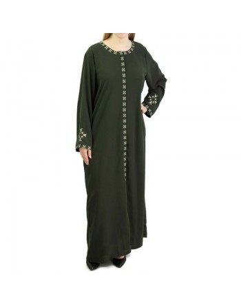 Robe longue brodée ouverture zippée - Couleur kaki 