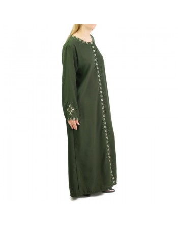 Robe longue brodée ouverture zippée - Couleur kaki 