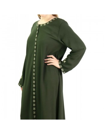 Robe longue brodée ouverture zippée - Couleur kaki 