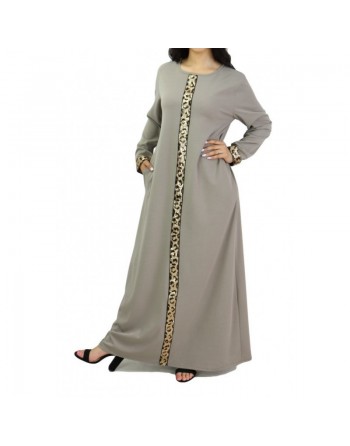 Robe longue avec strass devant et sur les manches - Marque Amelis pour femme - Couleur gris 