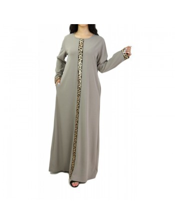 Robe longue avec strass devant et sur les manches - Marque Amelis pour femme - Couleur gris 