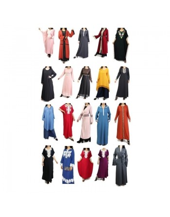 Robe longue type abaya marocaine moderne avec capuche et motifs dorés pour femme - Couleur jaune moutarde 