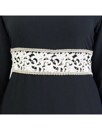 Robe longue fluide avec broderies blanches et dorées pour femme - Couleur noire 