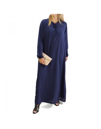Robe simple longue fluide et évasée pour femme - Couleur Bleu marine 