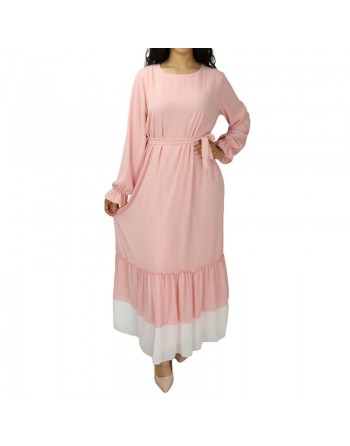 Robe en crêpe fluide avec ceinture - Couleur rose claire 
