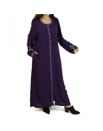 Robe longue brodée ouverture zippée - Couleur violet 