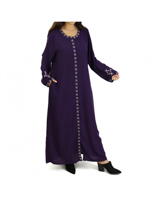 Robe longue brodée ouverture zippée - Couleur violet Robe longue brodée ouverture zippée - Couleur violet