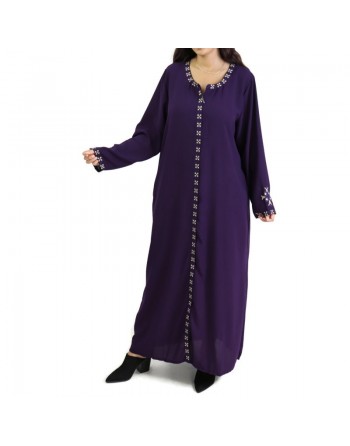 Robe longue brodée ouverture zippée - Couleur violet 