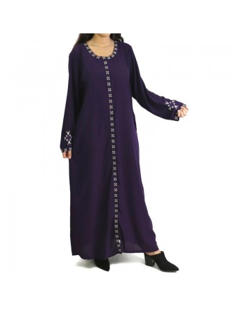 Robe longue brodée ouverture zippée - Couleur violet 