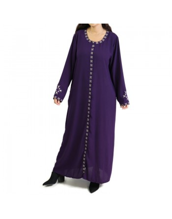 Robe longue brodée ouverture zippée - Couleur violet 