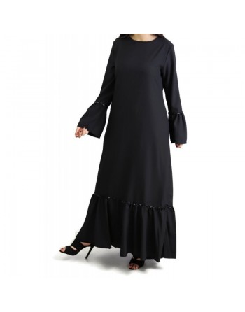 Robe longue avec dentelles et strass - Couleur noire 