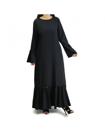 Robe longue avec dentelles et strass - Couleur noire 