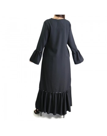 Robe longue avec dentelles et strass - Couleur noire 