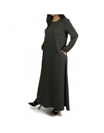 Robe longue sobre ample évasée pour femme - Marque Amelis Paris - Couleur kaki 