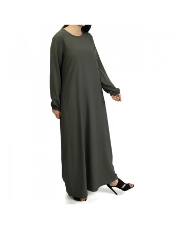 Robe longue sobre ample évasée pour femme - Marque Amelis Paris - Couleur kaki 