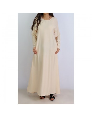 Robe longue sobre ample évasée pour femme - Marque Amelis Paris - Couleur crème 
