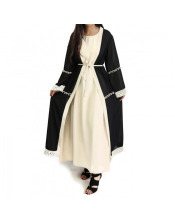 Robe longue sobre ample évasée pour femme - Marque Amelis Paris - Couleur crème 
