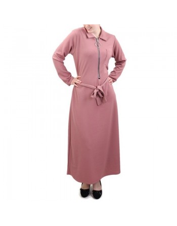 Robe longue fermeture zip avec ceinture pour femme (Taille standard) - Vieux rose 