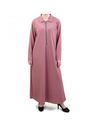 Robe longue fermeture zip avec ceinture pour femme (Taille standard) - Vieux rose 