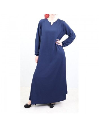 Robe sobre évasée col V pour femme - Marque Amelis Paris - Couleur bleue marine 