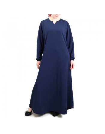 Robe sobre évasée col V pour femme - Marque Amelis Paris - Couleur bleue marine 