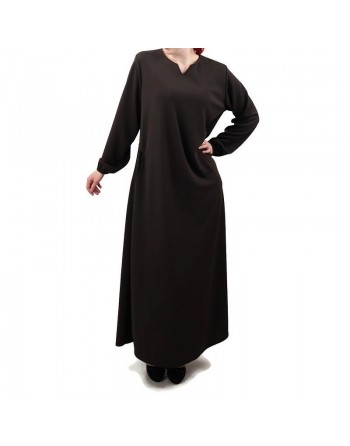 Robe simple évasée col V pour femme - Marque Amelis Paris - Couleur marron foncé 
