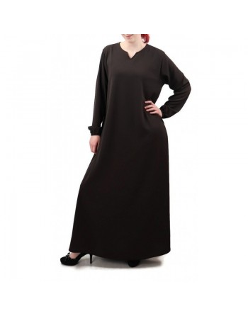 Robe simple évasée col V pour femme - Marque Amelis Paris - Couleur marron foncé 