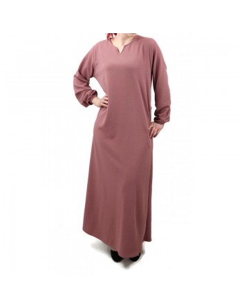 Robe évasée et sobre col en V pour femme - Marque Amelis Paris - Couleur vieux rose 