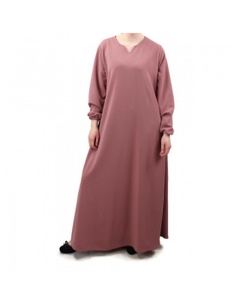 Robe évasée et sobre col en V pour femme - Marque Amelis Paris - Couleur vieux rose 