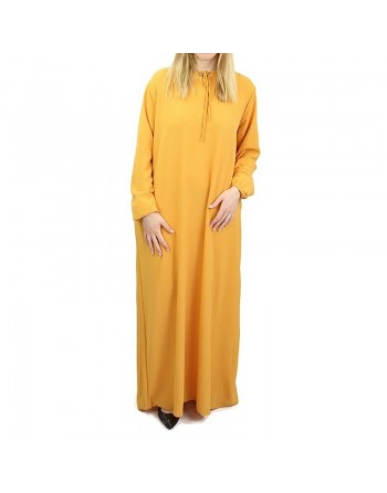 Robe simple longue fluide et évasée pour femme - Couleur jaune moutarde 