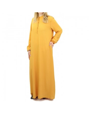 Robe simple longue fluide et évasée pour femme - Couleur jaune moutarde 