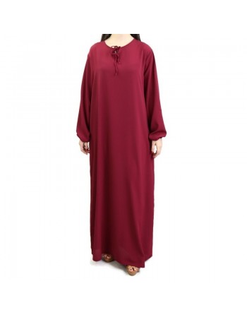 Robe simple longue fluide et évasée pour femme - Couleur bordeaux 