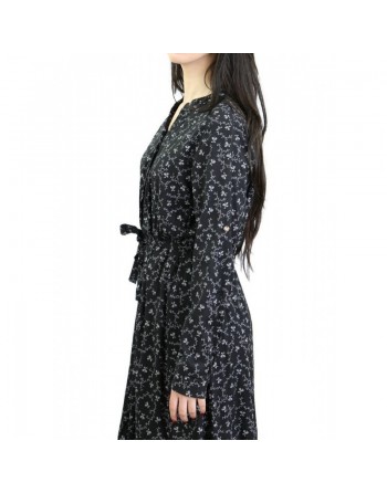 Robe longue maxi fleurie - Couleur Noire à motifs fleuris gris clairs (Toutes saisons) 